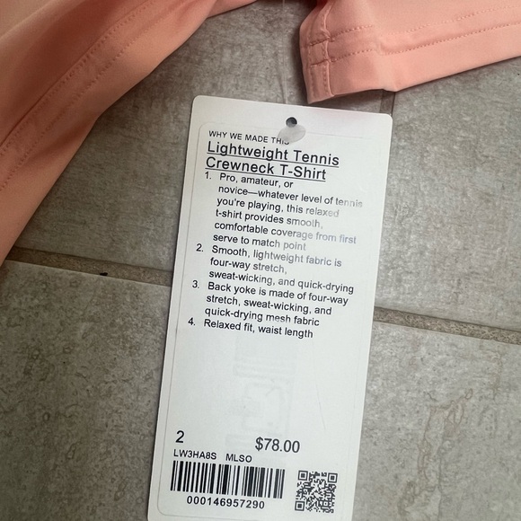 Brand new with tags! Peach Lululemon lightweight tennis tee - Picture 2 of 5